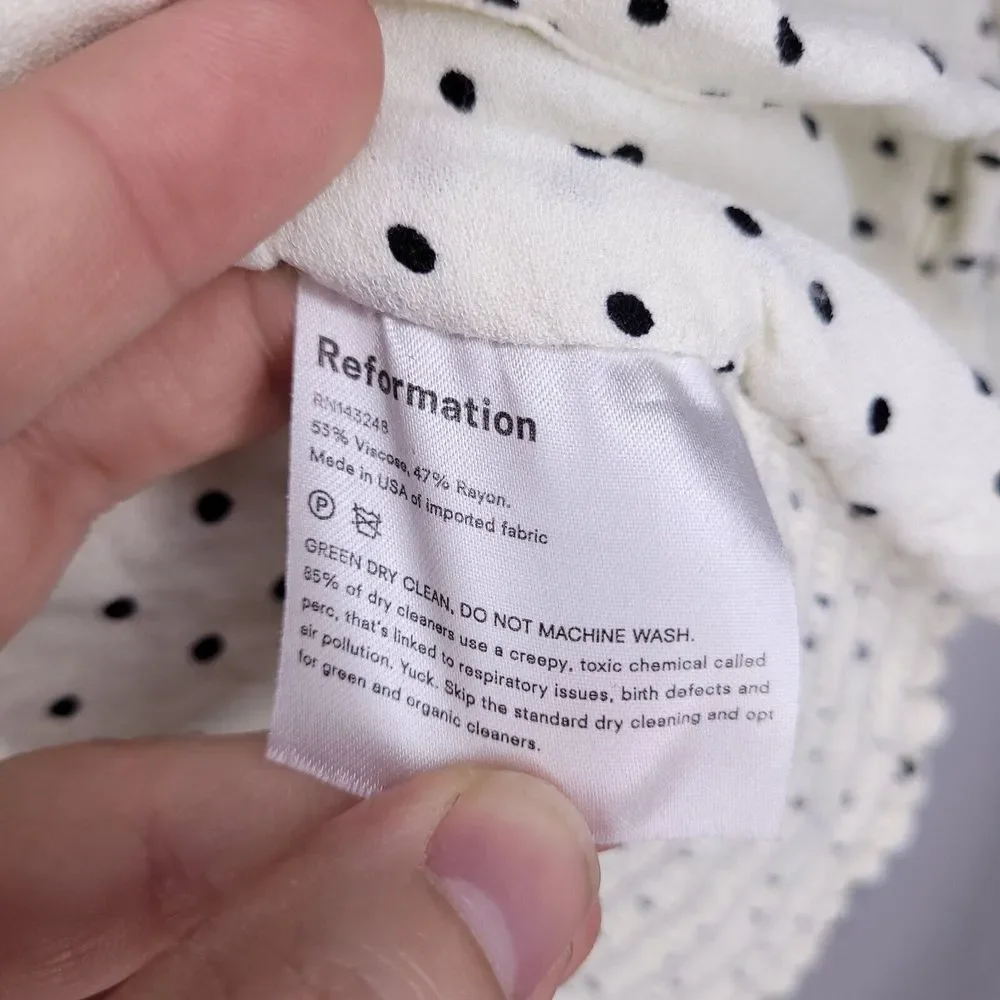 Reformation White Polka Dot Puff Sleeve Blouse